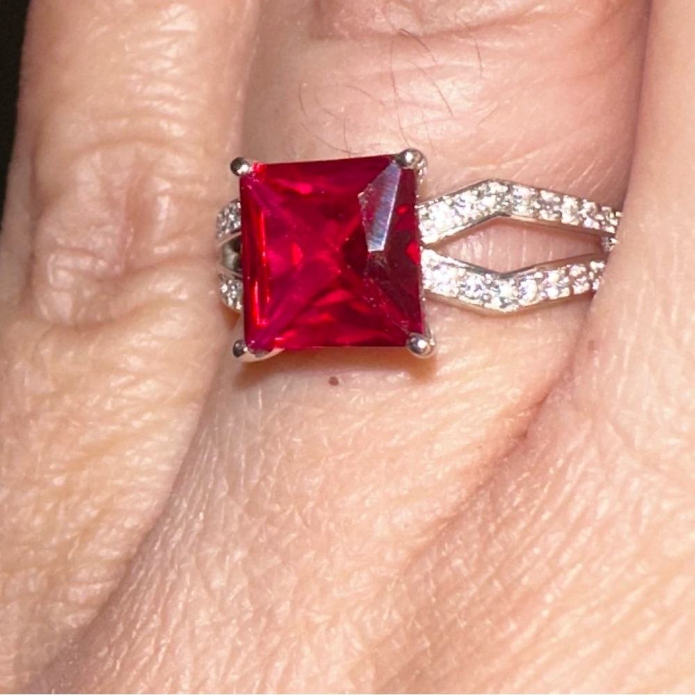 Lab Ruby Square Stone With Lab Diamonds Size 7 St… - image 7